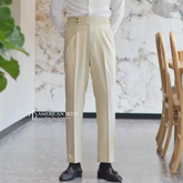 Beige Signature Double Button Gurkha Pant By American Dcot