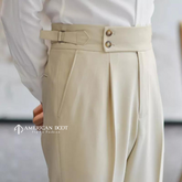 Beige Signature Double Button Gurkha Pant By American Dcot