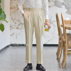 Beige Signature Double Button Gurkha Pant By American Dcot