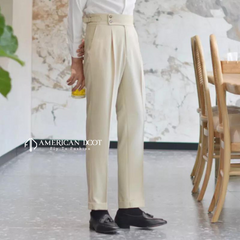 Beige Signature Double Button Gurkha Pant By American Dcot