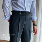 Navy Blue Signature Double Button Gurkha Pant By American Dcot