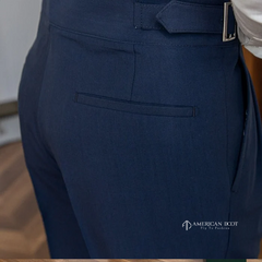 Navy Blue Classic Single Buckle Gurkha Pant By American Dcot