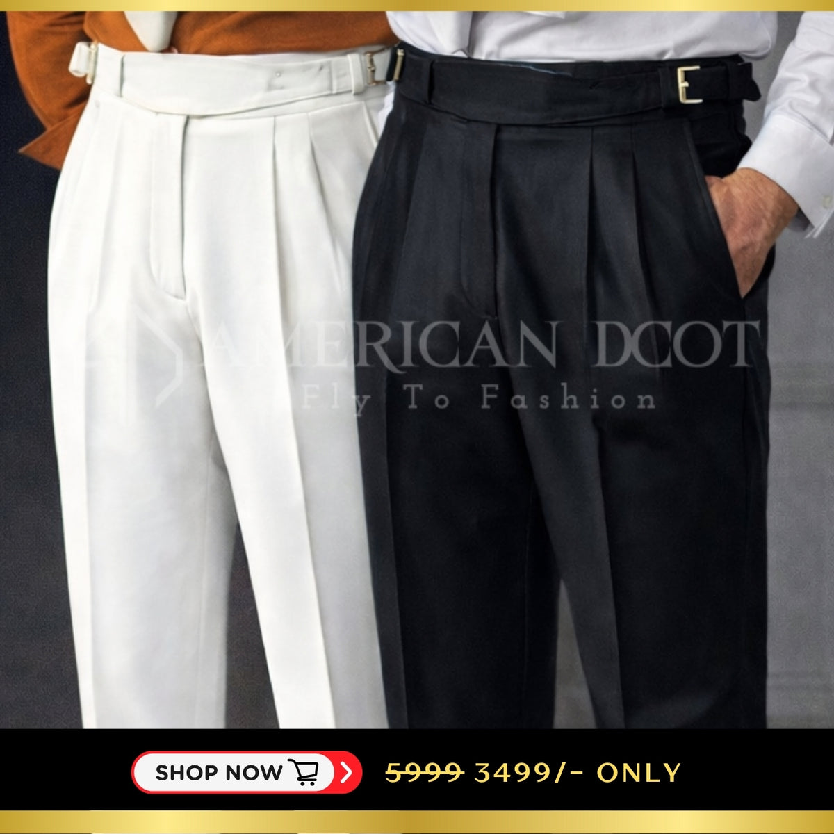 Black & White Classic Combo Double Buckle Gurkha Pant By American Dcot (Pack of 2)