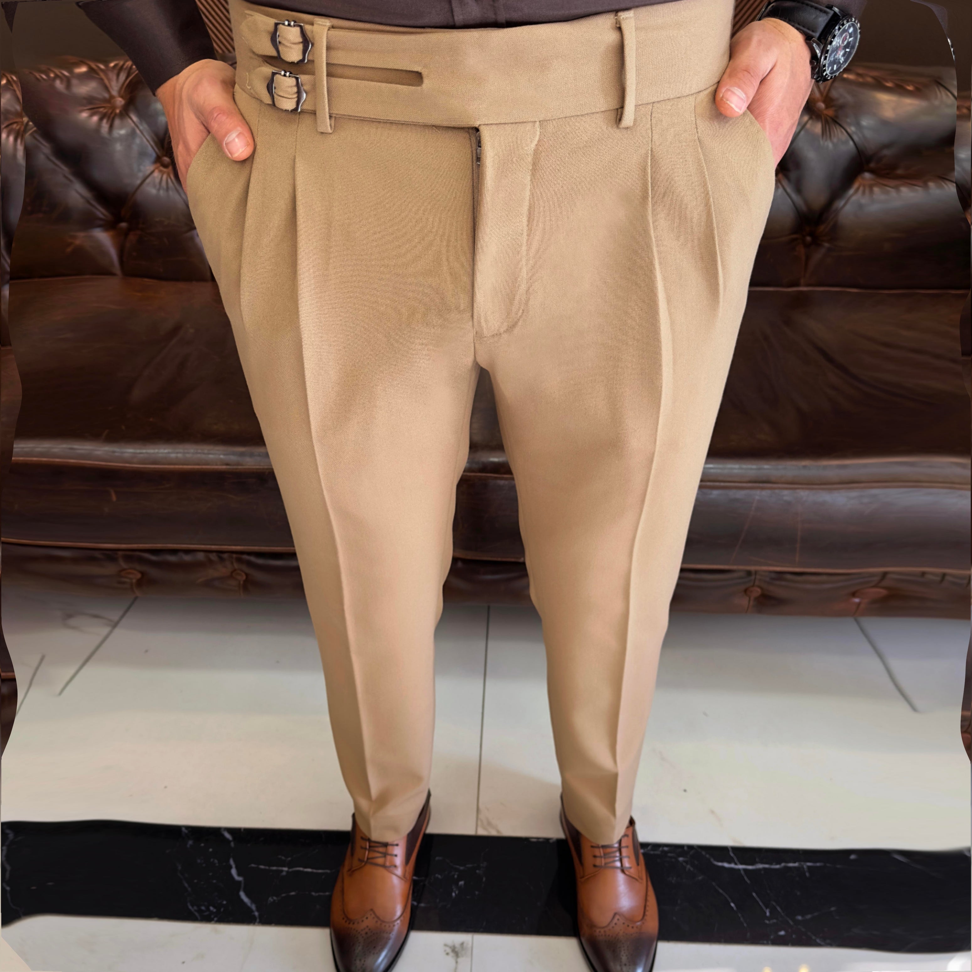 Camel Double Buckle Gurkha Pant By American Dcot