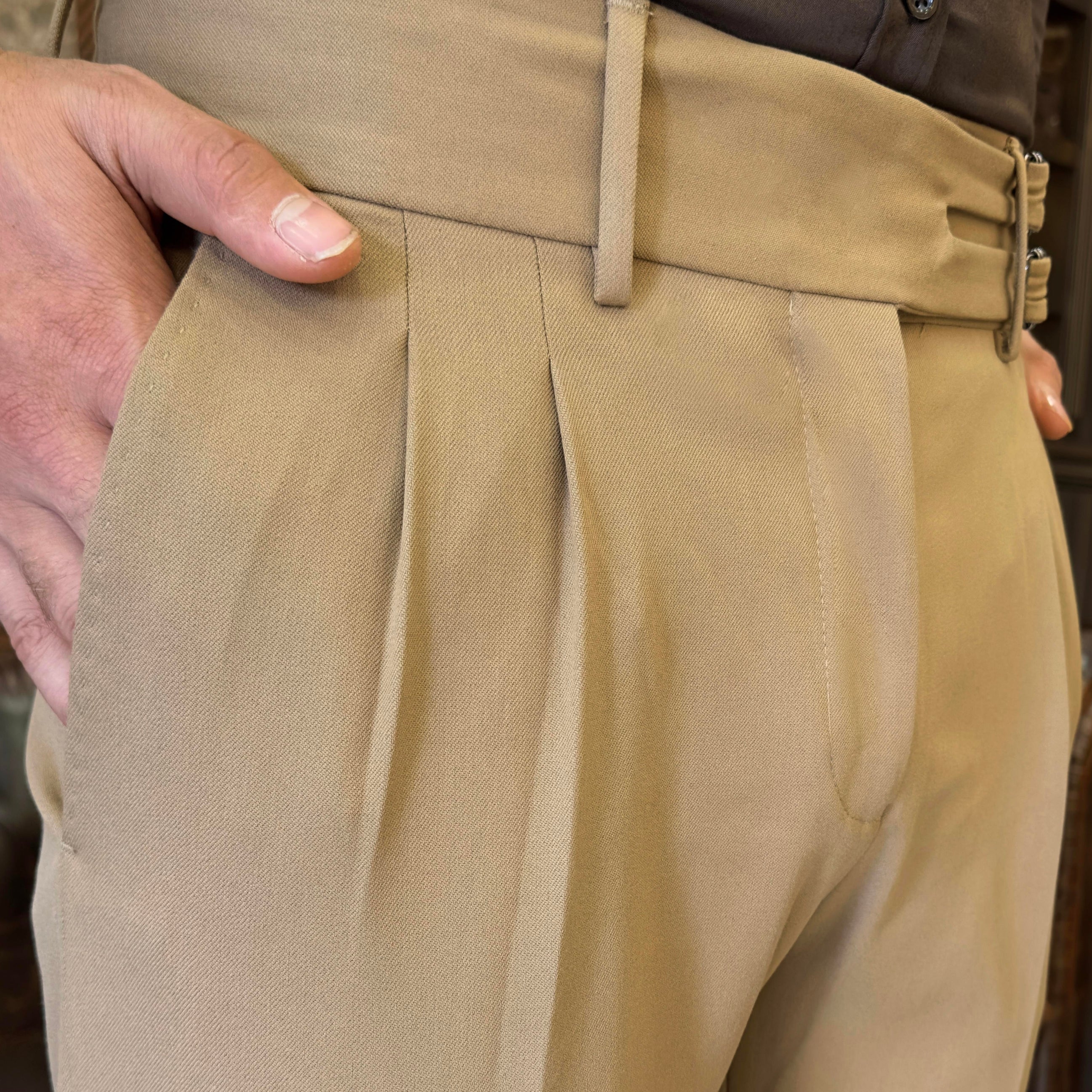 Camel Double Buckle Gurkha Pant By American Dcot