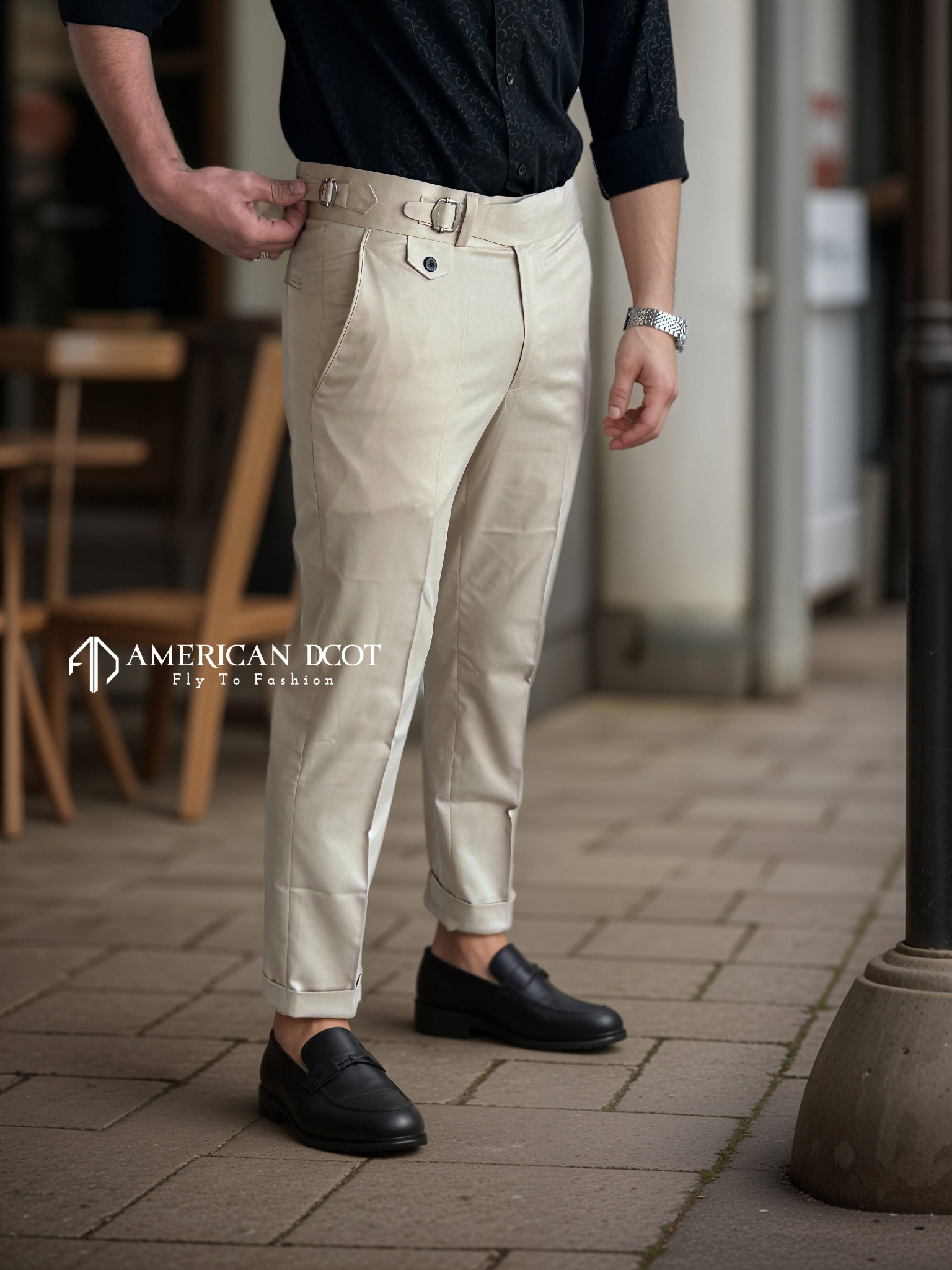 Beige Single Buckle Gurkha Pant By American Dcot