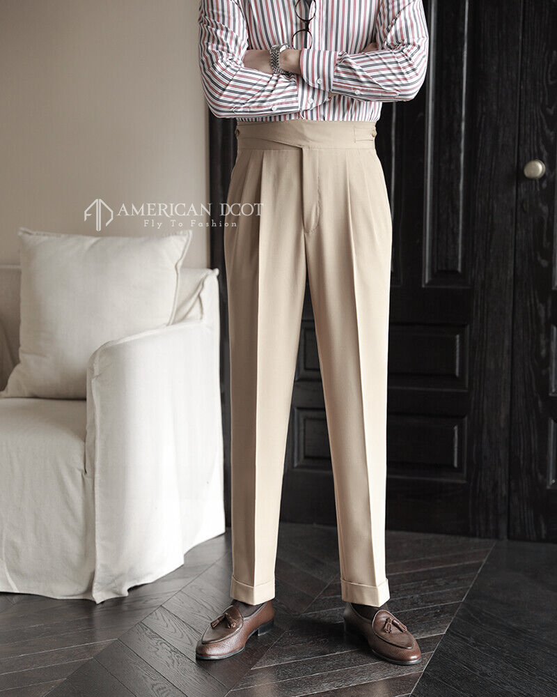 Beige Classic Double Button Gurkha Pant By American Dcot