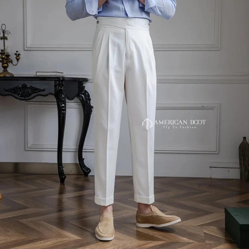 White Classic Double Button Gurkha Pant By American Dcot