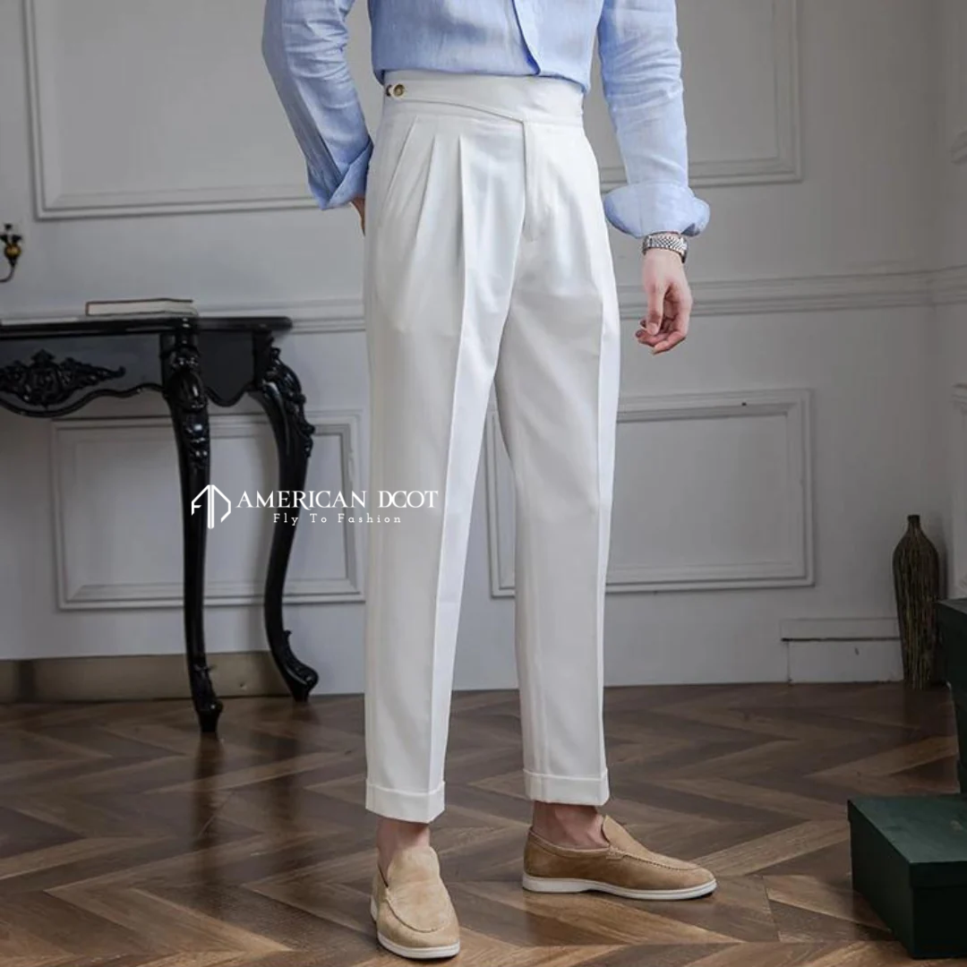 White Classic Double Button Gurkha Pant By American Dcot