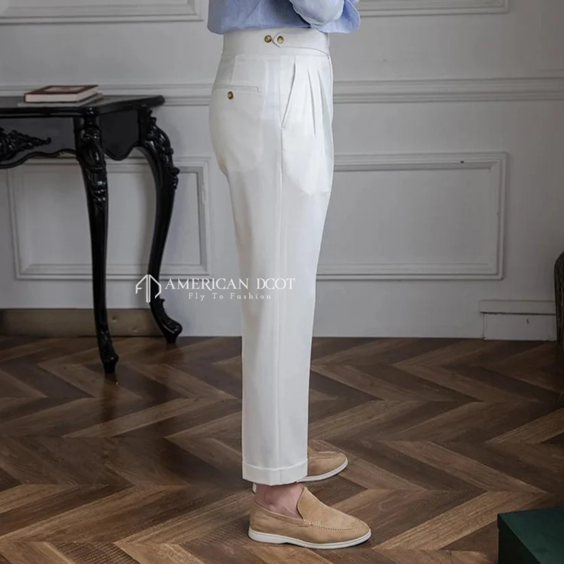 White Classic Double Button Gurkha Pant By American Dcot