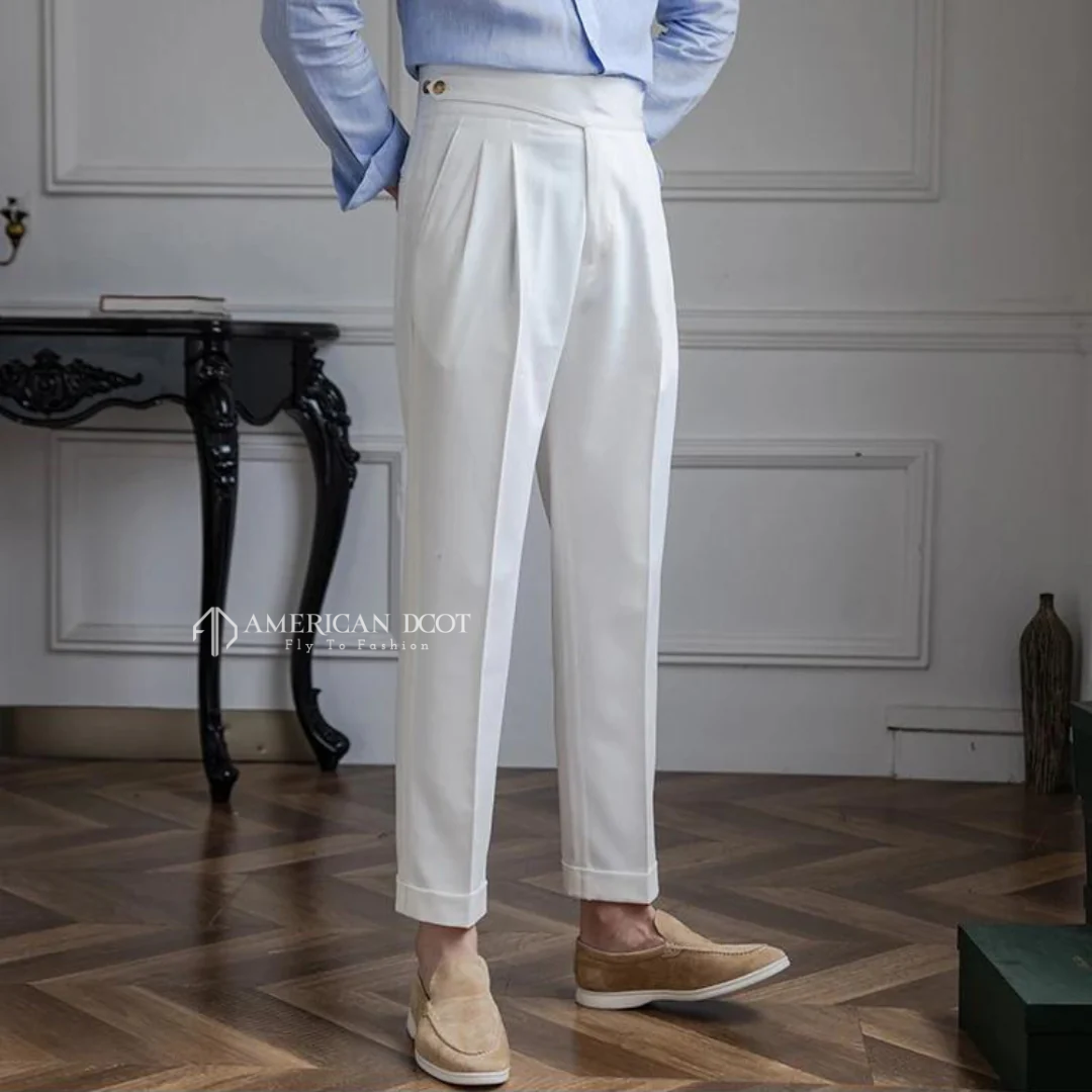 White Classic Double Button Gurkha Pant By American Dcot