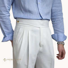 White Classic Double Button Gurkha Pant By American Dcot