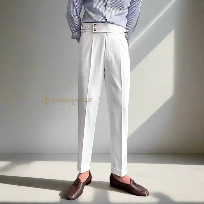 White Signature Double Button Gurkha Pant By American Dcot