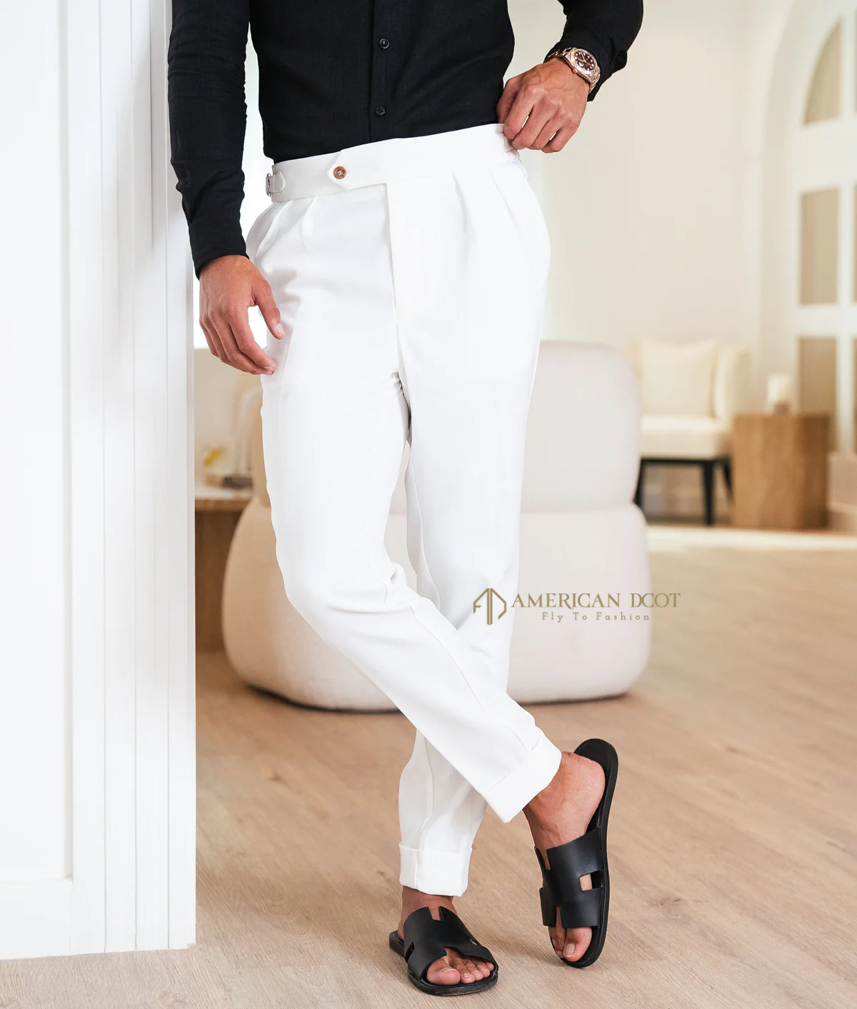 White Signature Button Gurkha Pant By American Dcot