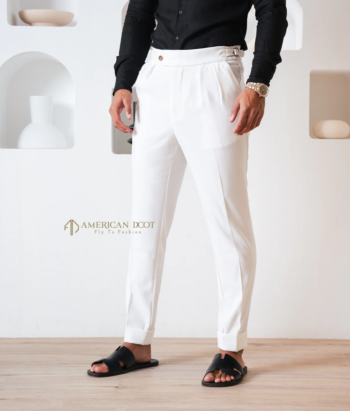 White Signature Button Gurkha Pant By American Dcot