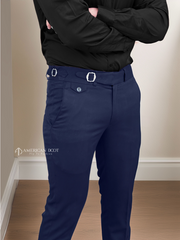 Navy Blue Single Buckle Gurkha Pant By American Dcot