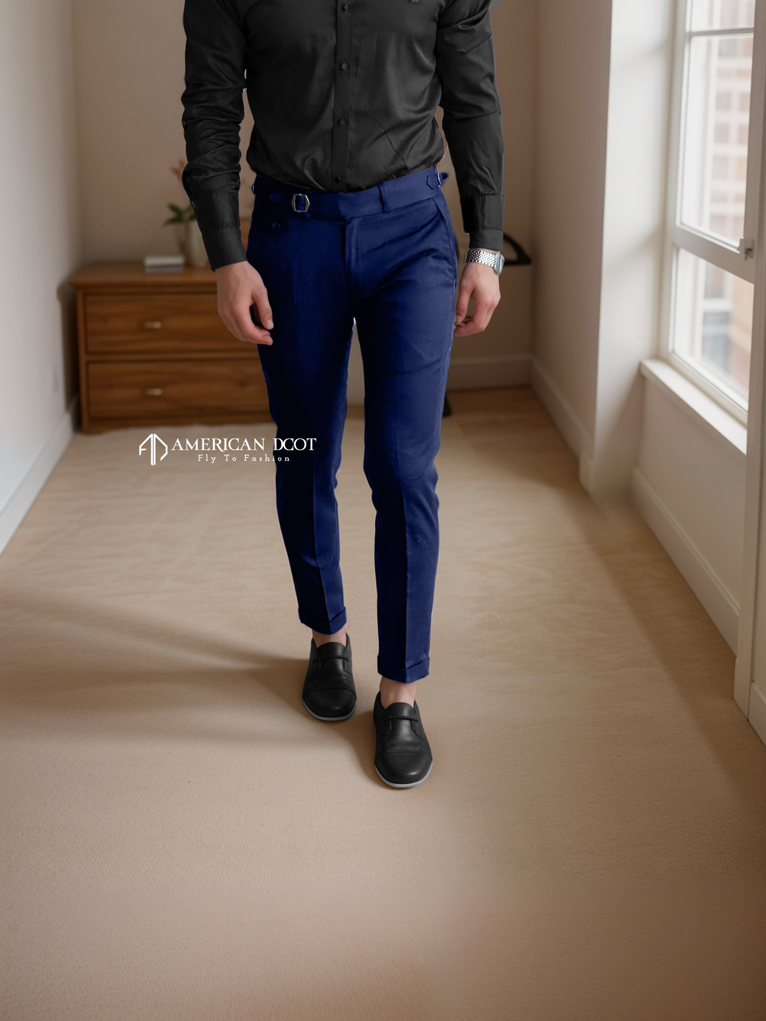 Navy Blue Single Buckle Gurkha Pant By American Dcot