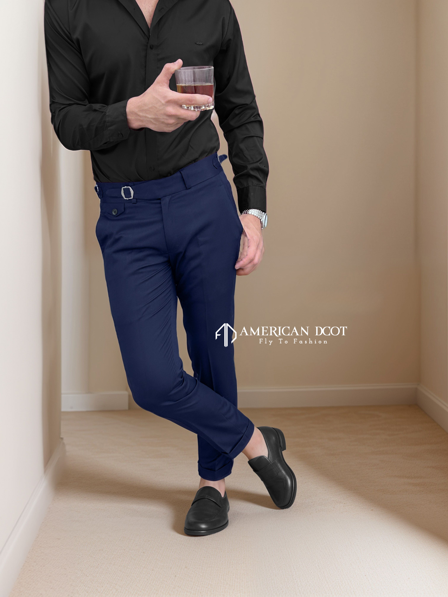 Navy Blue Single Buckle Gurkha Pant By American Dcot