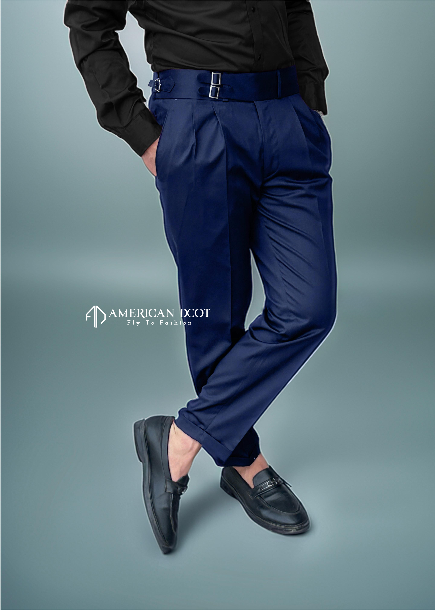 Navy Blue Double Buckle Gurkha Pant By American Dcot