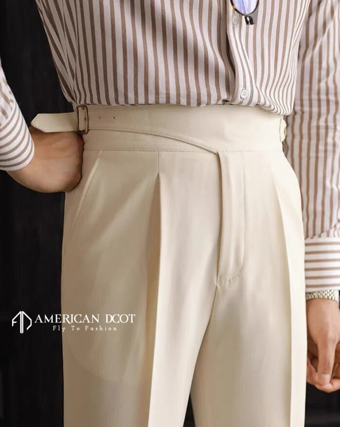 White Classic Single Buckle Gurkha Pant By American Dcot