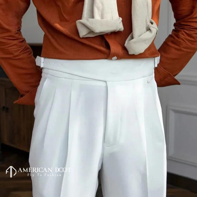 White Classic Double Buckle Gurkha Pant By American Dcot