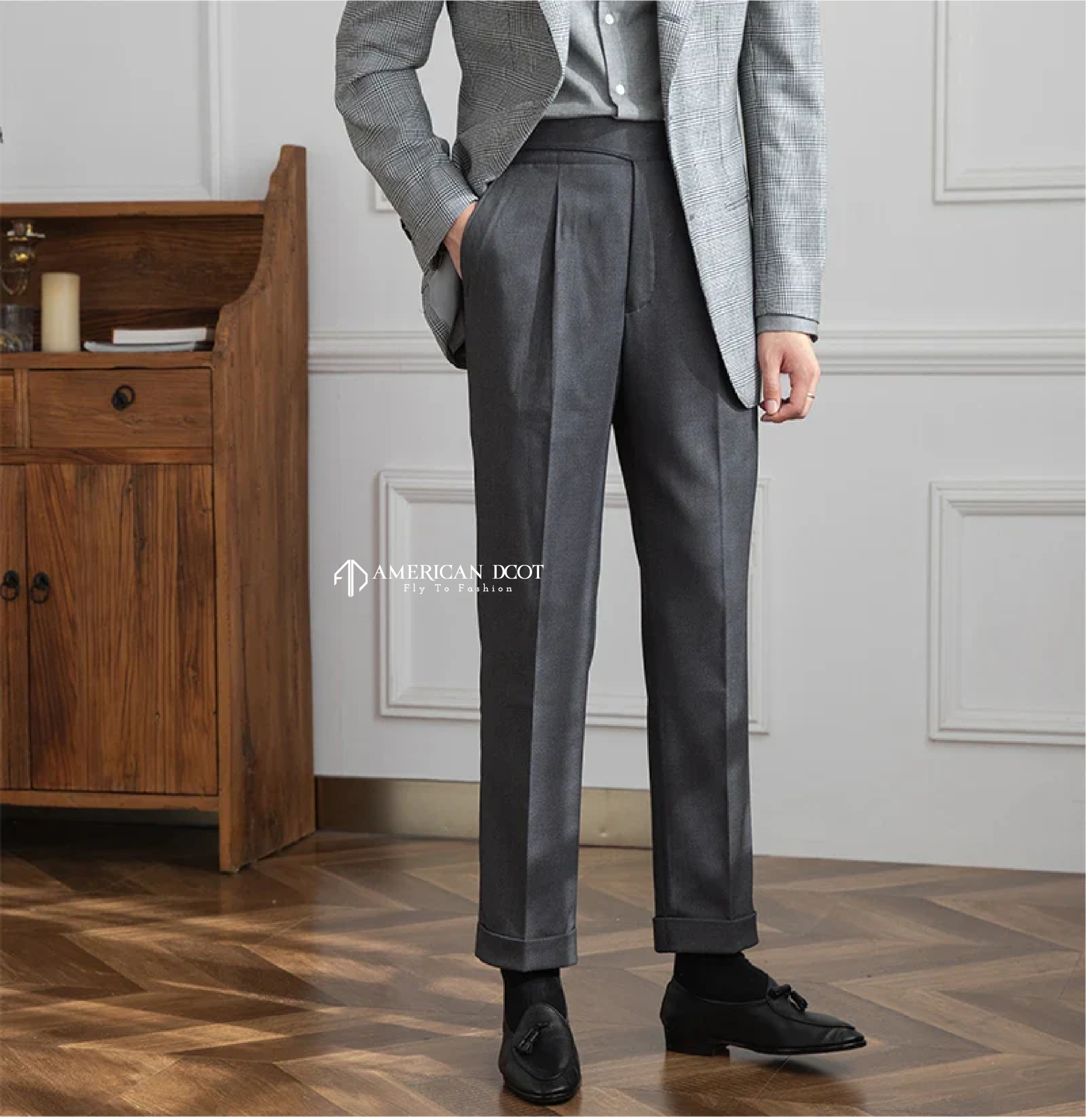 Stone Grey Classic Single Buckle Gurkha Pant By American Dcot